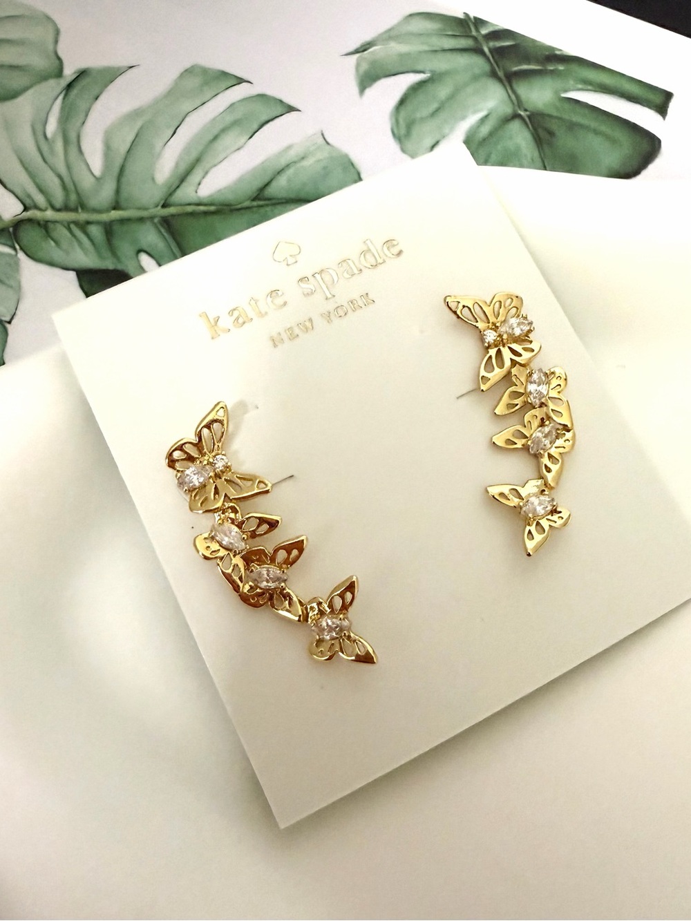 kate spade Gold Butterfly Ear Climbers with Crystal Accents